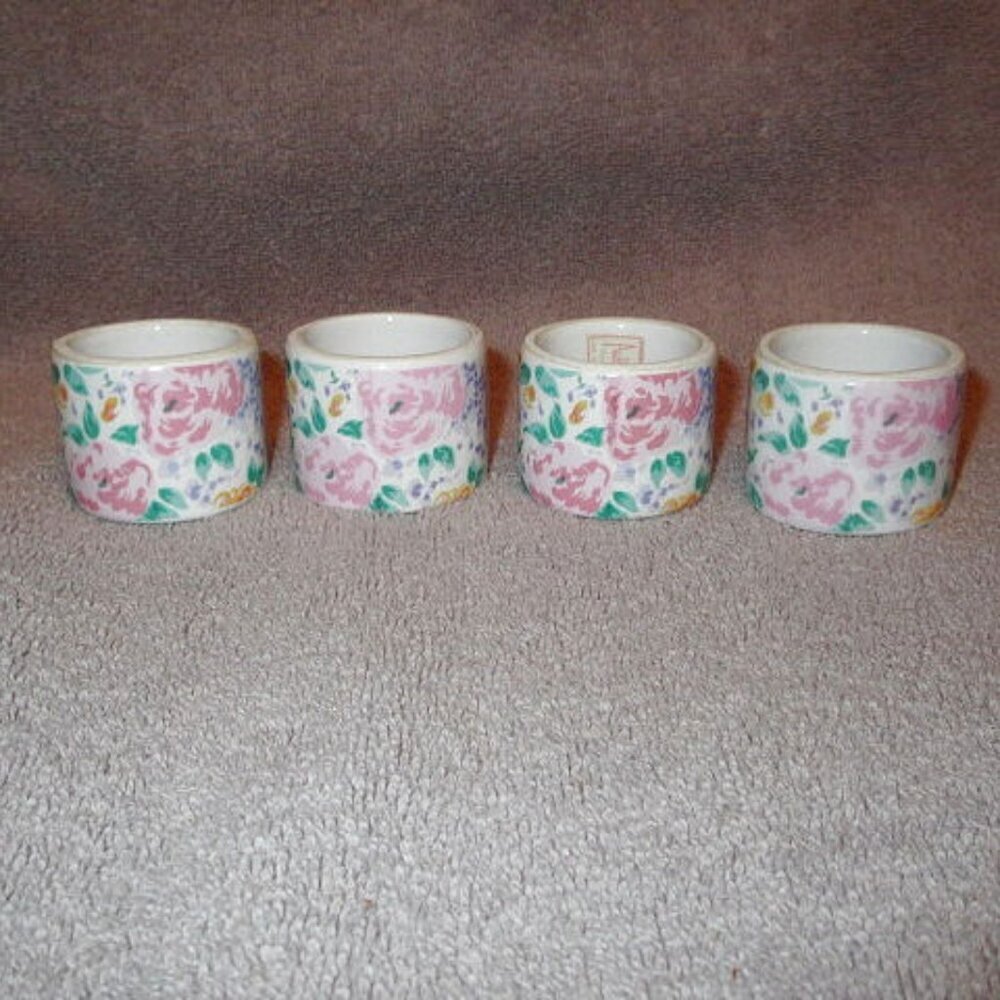 Vintage Audrey Garden Floral Napkin Rings 4 Piece Porcelain Cottagecore Tradwife
